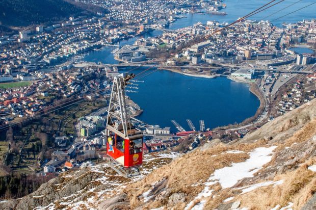 Taking a cable car to the top of Mount Floyen is one of the top things to do in Bergen, Norway