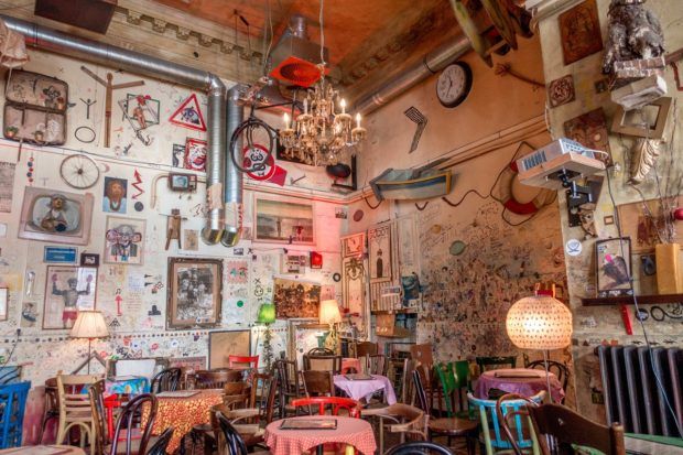 Csendes Vintage Bar, one of the top ruin bars Budapest, is literally decorated with trash