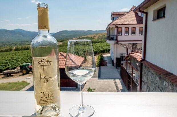 Enjoying the Stanushina Blanc at the Popova Kula in Macedonia