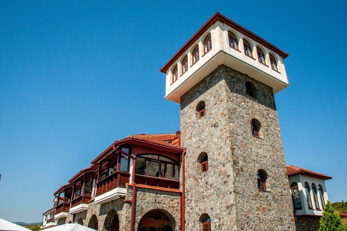 The castle tower of the Popova Kula Winery in Southern Macedonia.