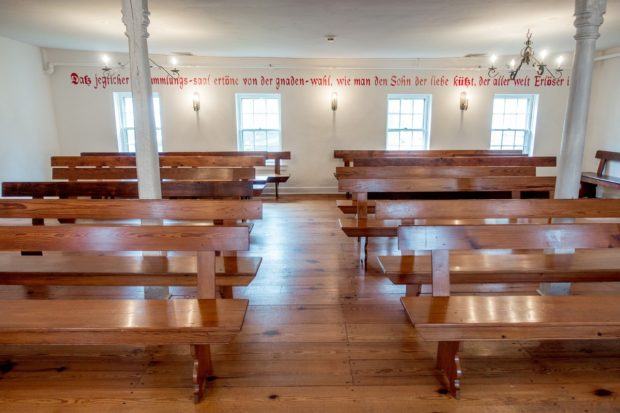 The saal was the central place of worship for Moravians in early Bethlehem. The room is in the Moravian Museum of Bethlehem, Pennsylvania.