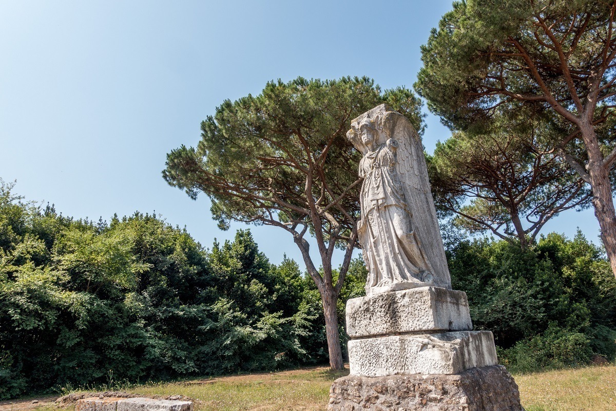 Minerva as Victory statue at the ruins of Ostia Antica near Rome, Italy