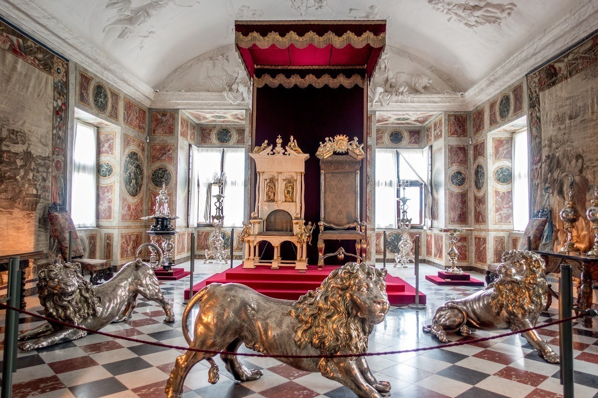 Knights' Hall (aka Long Hall) in Rosenborg Castle is home to 350-year-old royal thrones