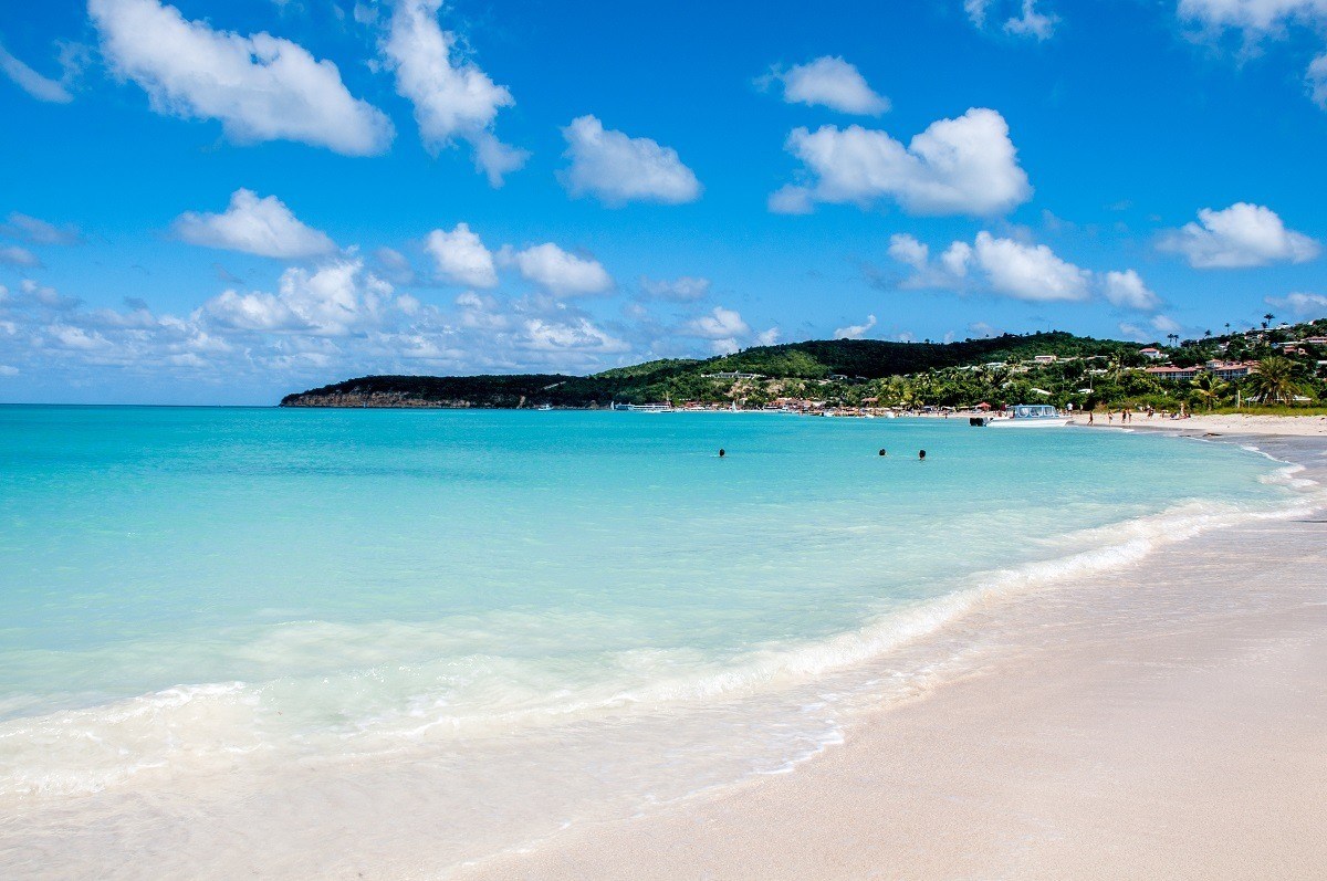 The beautiful beach and water at Dickenson Bay Beach