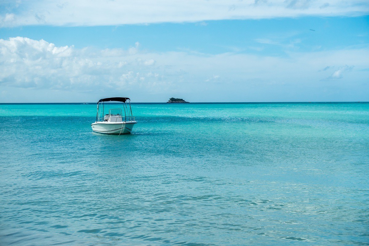 Small motorboat in Dickenson Bay Antigua