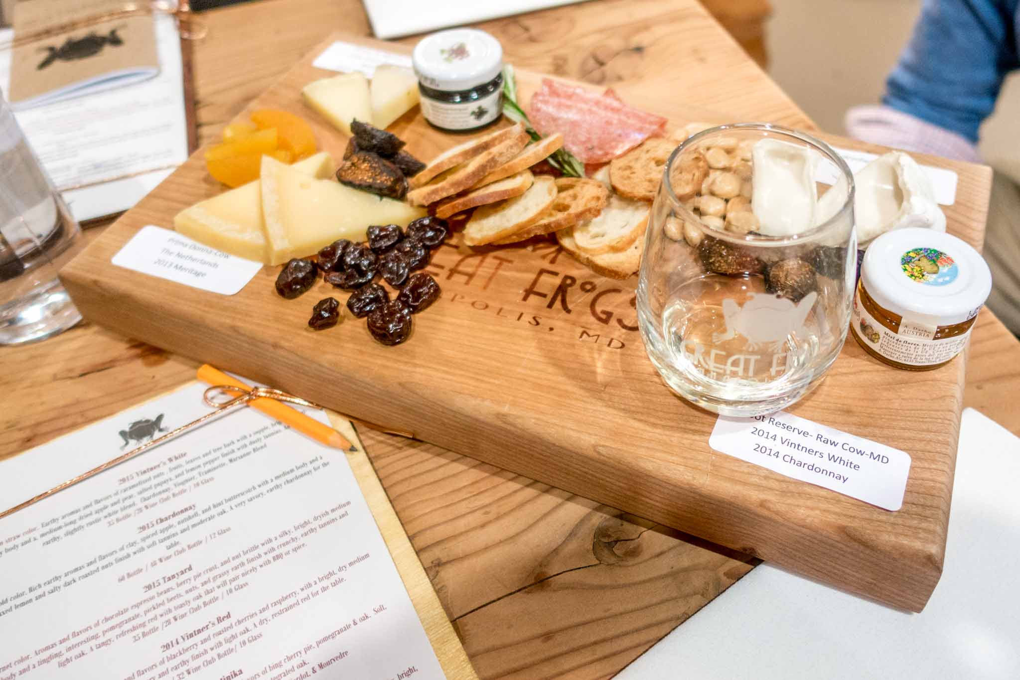 Trying a wine and cheese pairing at Great Frogs Winery is one of the most fun Annapolis things to do.