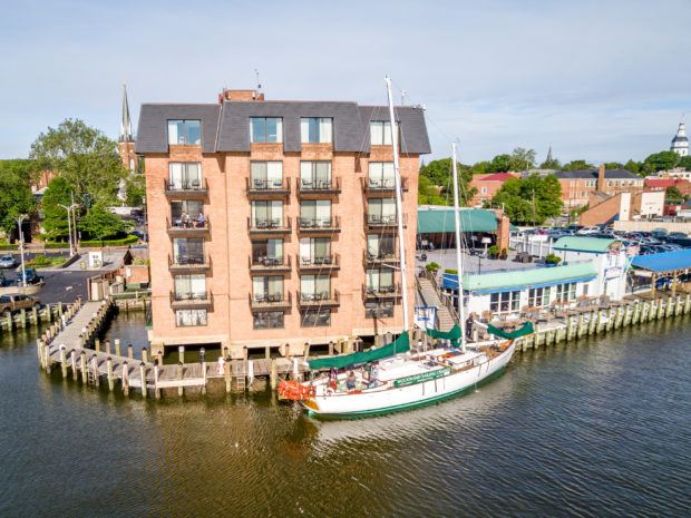 The Annapolis Waterfront Hotel provides great views of Spa Creek leading out to the Chesapeake Bay. A stay here is one of the best things to do in Annapolis MD.