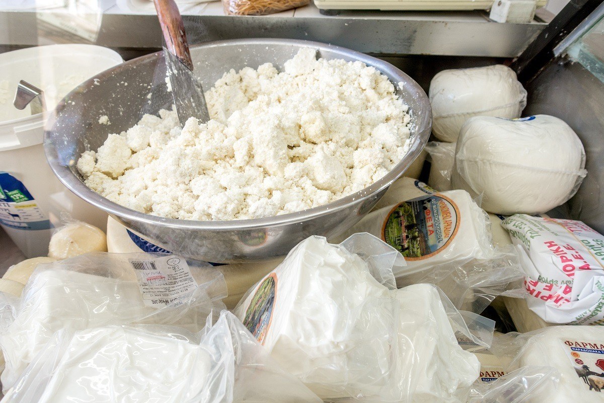 Greeks eat an average of 75 pounds of cheese per year. We tried three types on our Athens food tour.