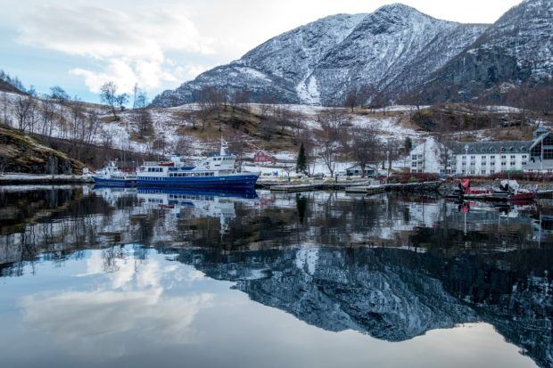 A boat in the harbor in tiny Flam. This cute town is one of the best Norway places to visit