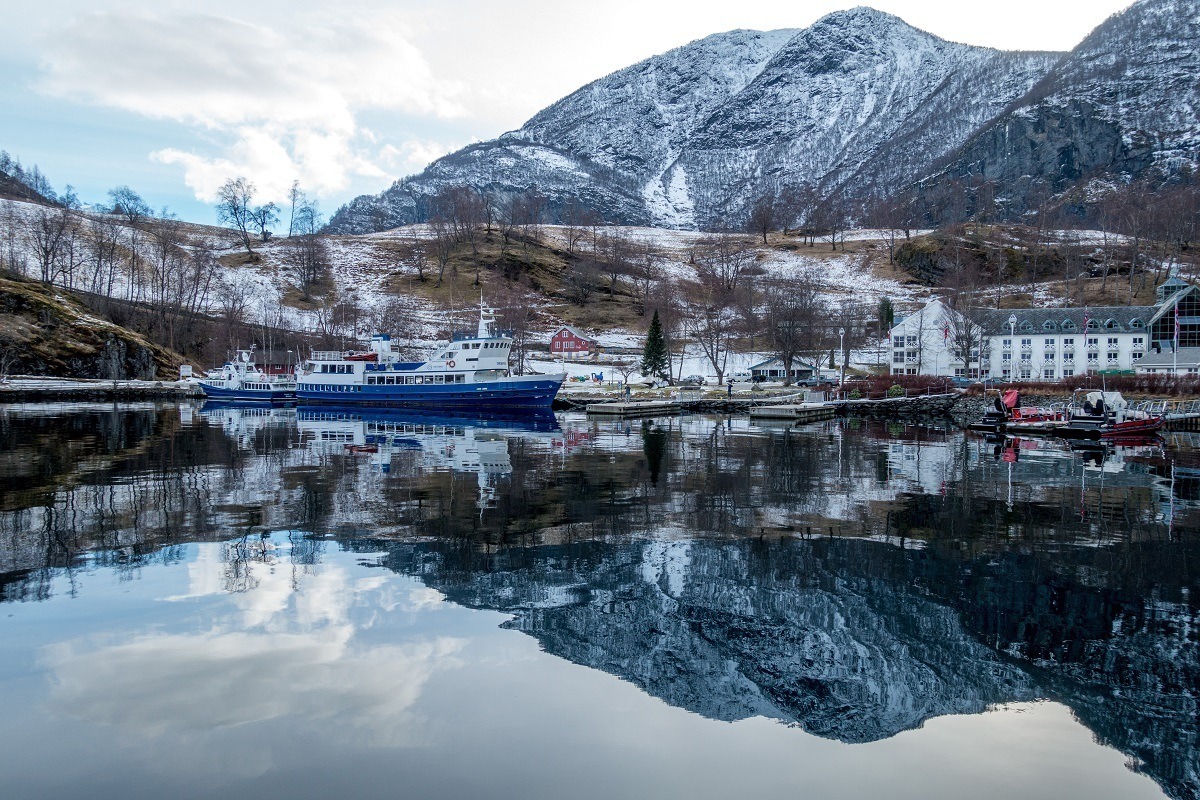 A boat in the harbor in tiny Flam. This cute town is one of the best Norway places to visit