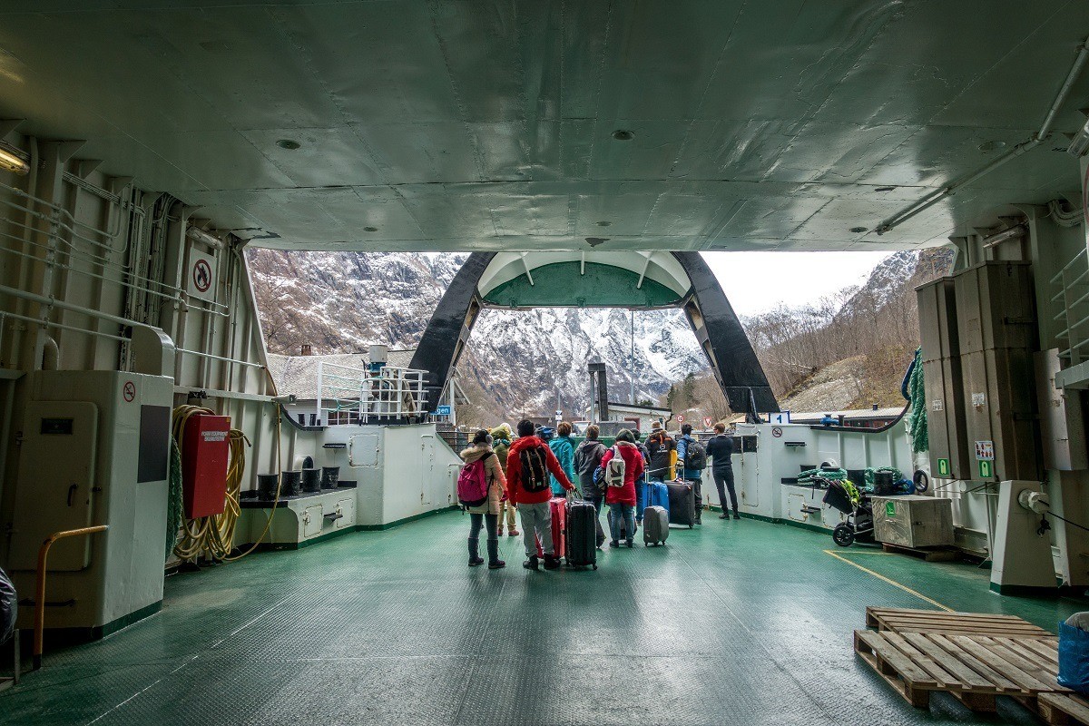 People disembarking a ferry in Gudvangen