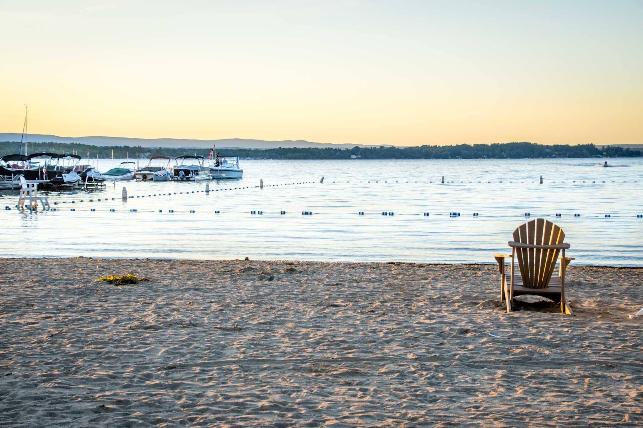 Adirondak chair on Brown's Beach at Saratoga Lake. It's one of the best Saratoga Springs attractions.