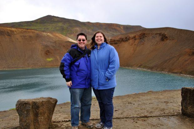 Laura and Lance at the top of the Krafla volcano caldera in Iceland.