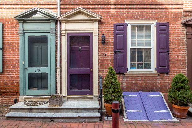 The bright doors of Elfreth's Alley are one of the top places to see in Philadelphia PA