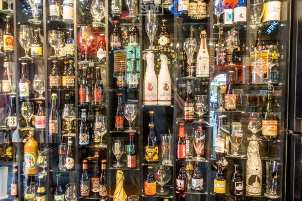 The Beer Wall at 2be in Bruges, Belgium