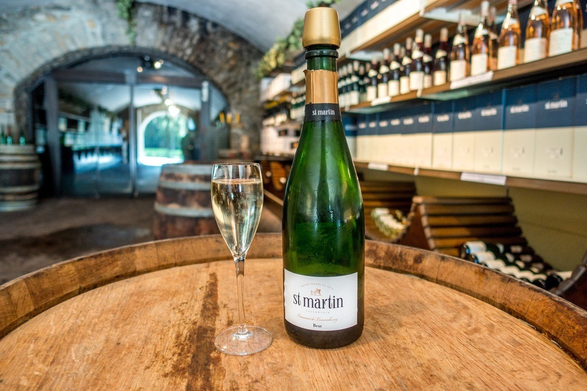 Cremant de Luxembourg in the tasting room of Caves St Martin near the Mosel River
