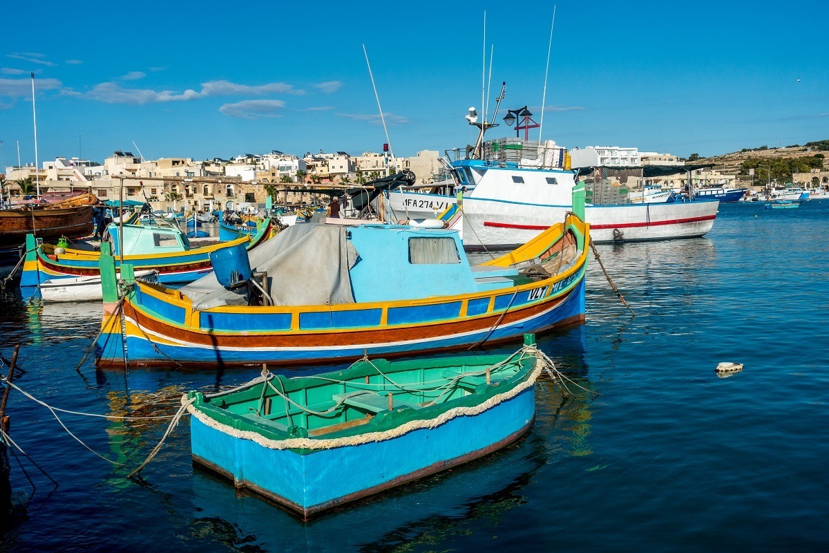 Colorful boats on the water in Marsaxlokk, Malta