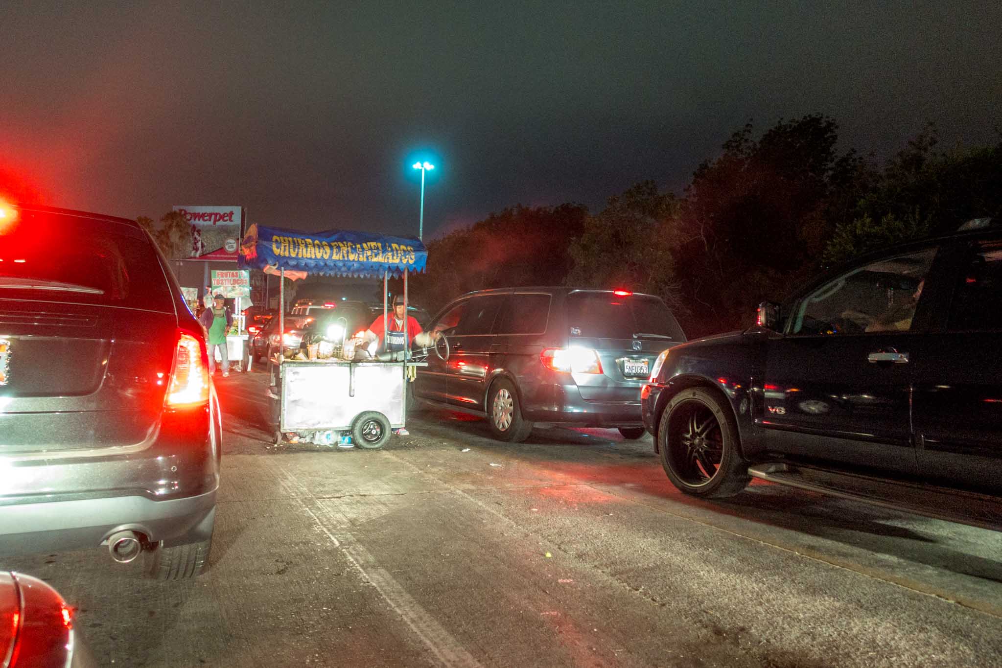 Carts selling food in the midst of complete gridlock at the San Ysidro Border Crossing