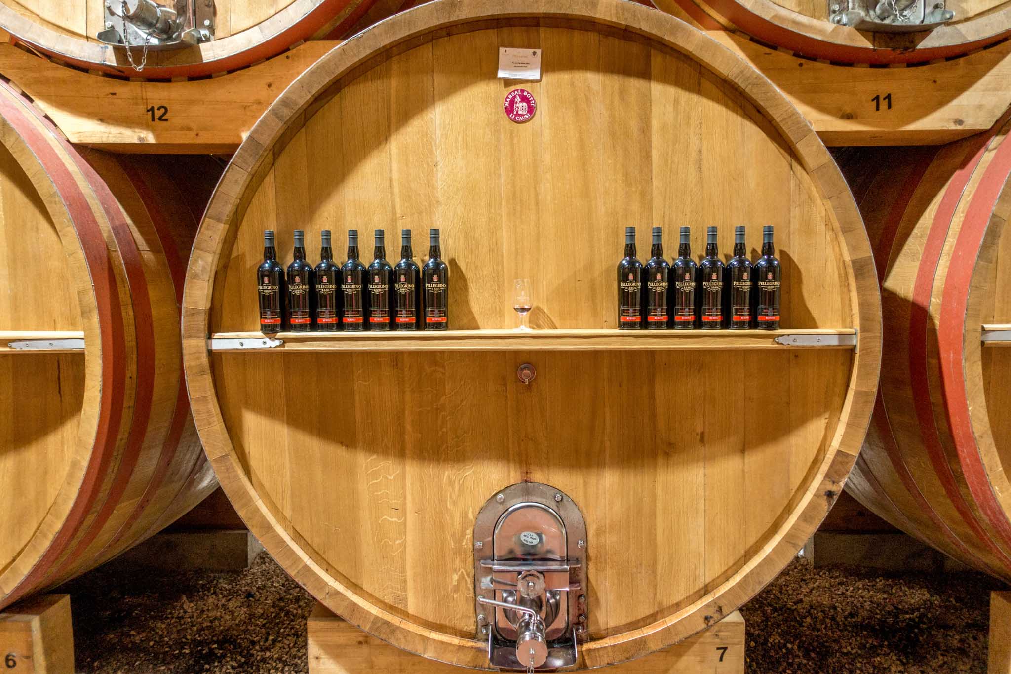 Marsala wine bottles on a shelf