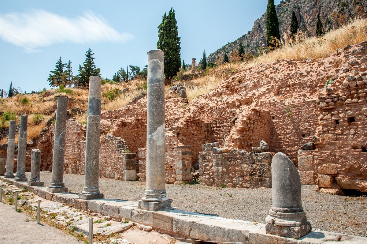 Columns and wall in the archaeological site