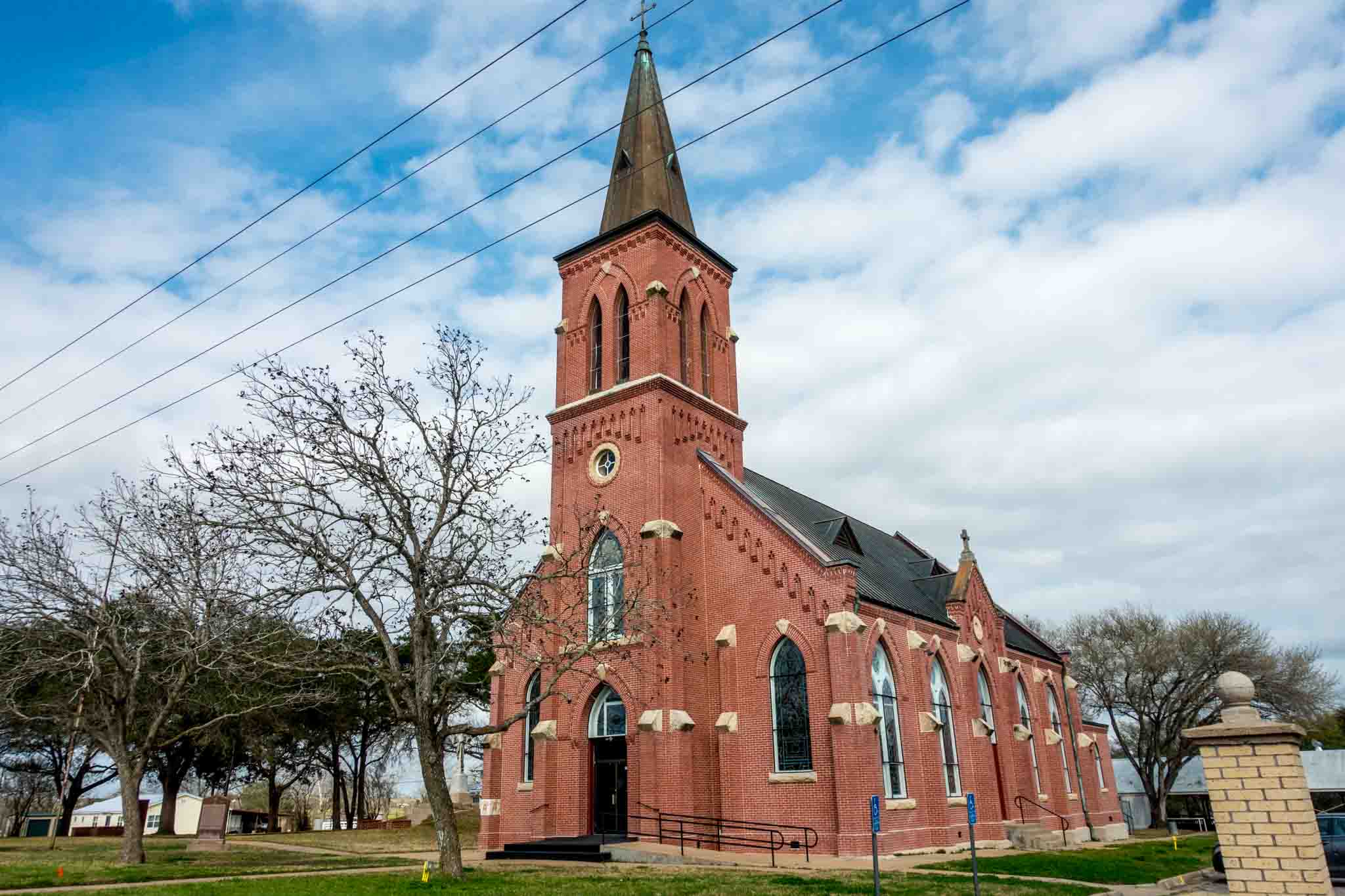 Exterior of St. Mary's Catholic Church in High Hill, one of the Schulenburg TX painted churches