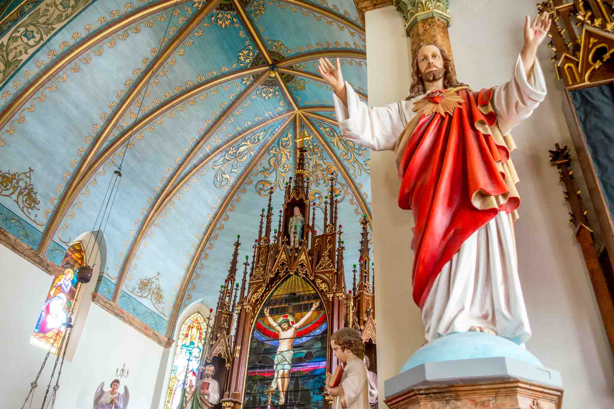 The gorgeous St. Mary's Catholic Church, one of the Texas painted churches in High Hill Texas