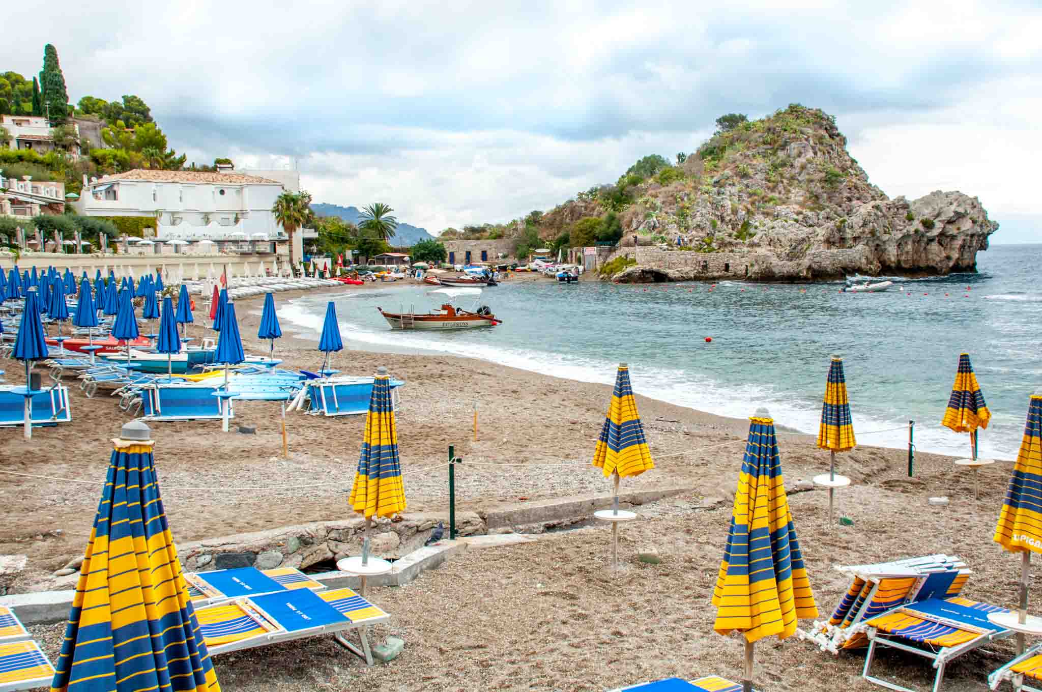 Umbrellas and chairs on the beach in Sicily