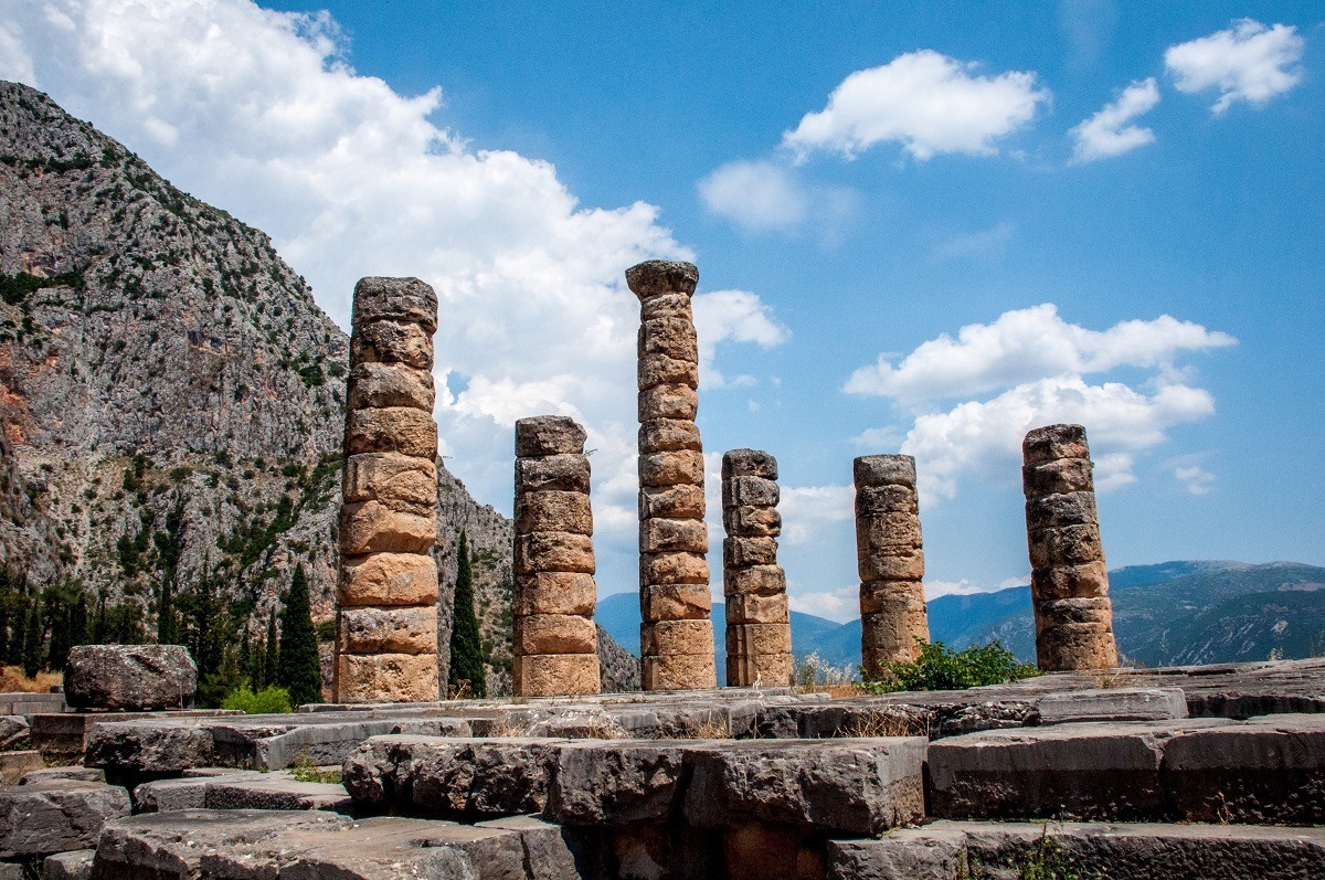 The Temple of Apollo in Delphi - home of the Oracle of Delphi. Most of the Delphi day trip from Athens reviews mention that there is a lack of signage indicating where the Oracle was. It was here.