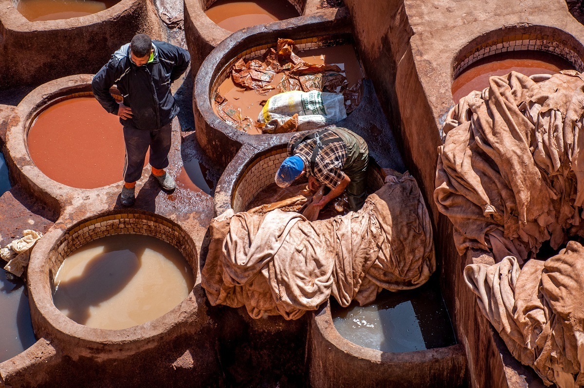 Spring or fall is the best time to travel to Morocco if you want to visit the tannery in Fez without the strong smell