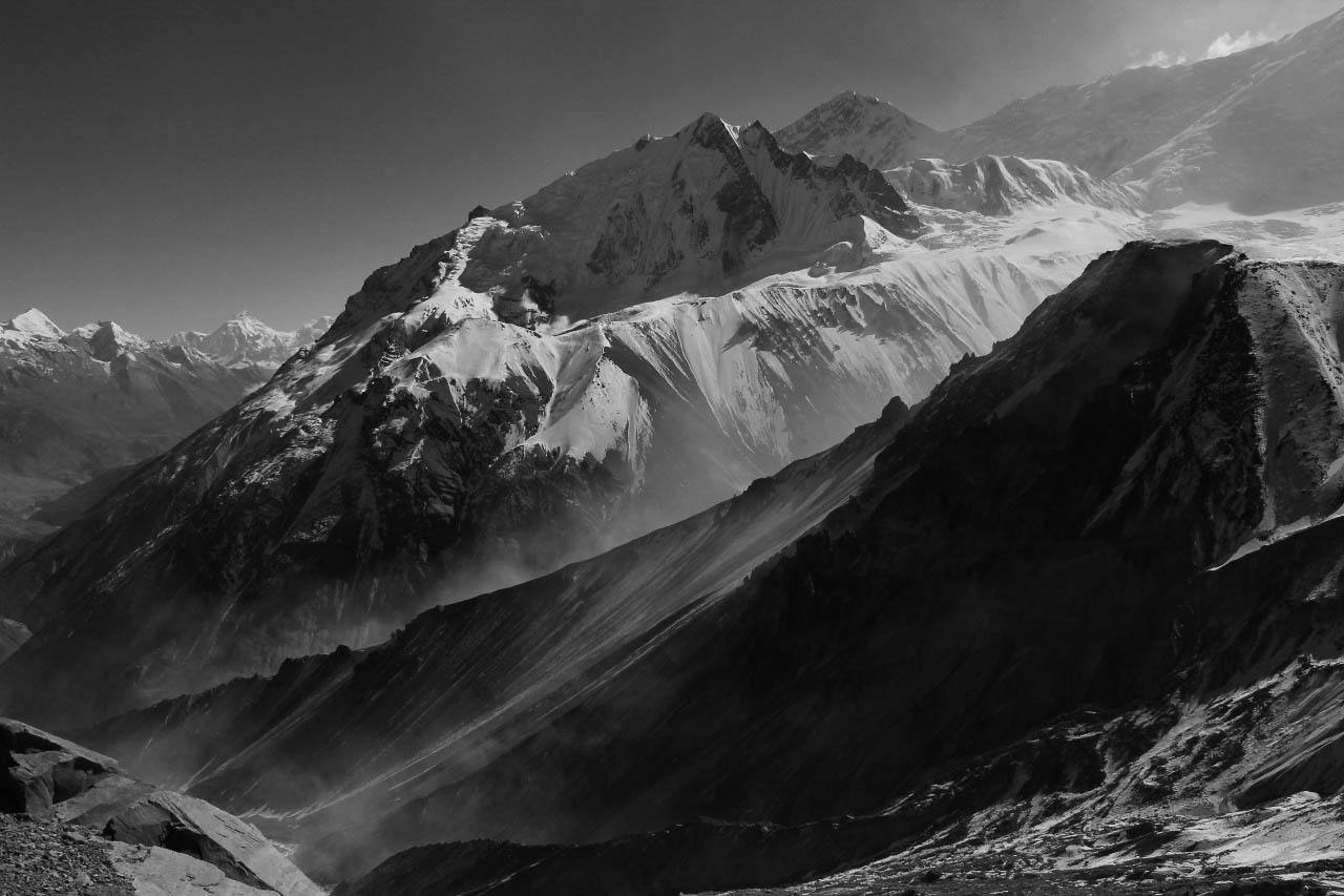 Beautiful view of snow covered mountains while trekking in Nepal