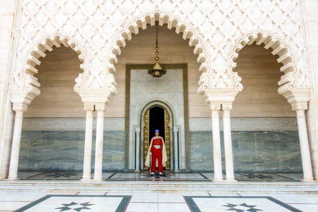 Mausoleum Mohammed V in Rabat. Out of courtesy and for travel safety in Morocco, ask permission before photographing people.