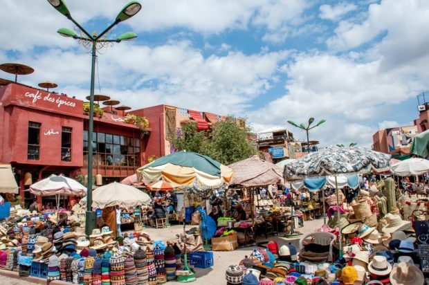 The spice souk in the medina in Marrakech is a lively place to visit when you travel to Morocco