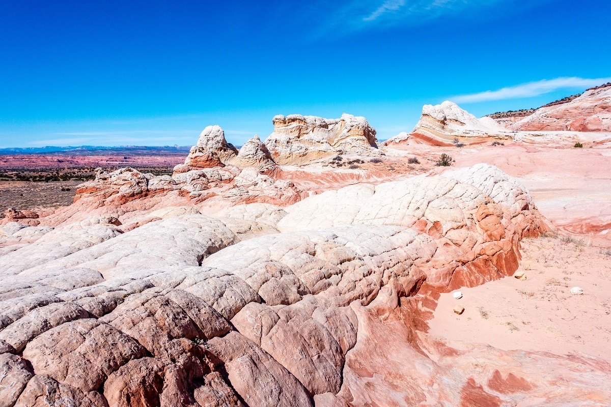 The white and pink rock formations at the Arizona White Pocket formation