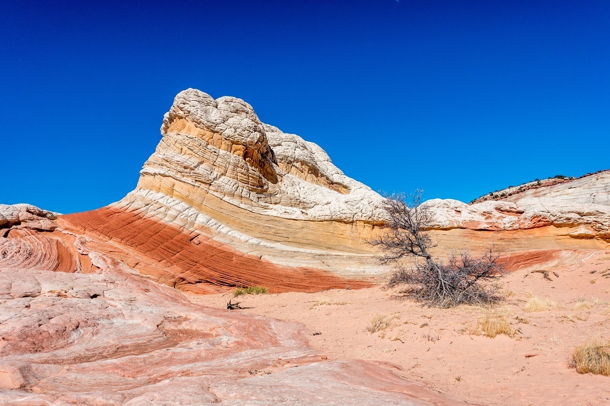 Red and yellow rock striations at the Vermilion Cliffs White Pocket area