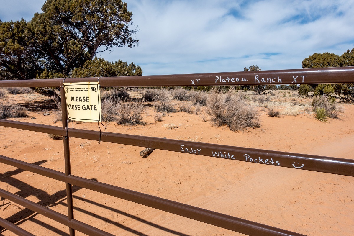 A gate for the XT Plateau Ranch on the way to White Pockets in the Vermilion Cliffs