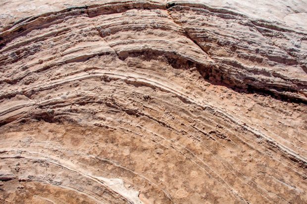 The Wave and White Pocket rock formations are comprised of sandstone, which can be very fragile. However, looking at the rock close up reveals detailed textures.