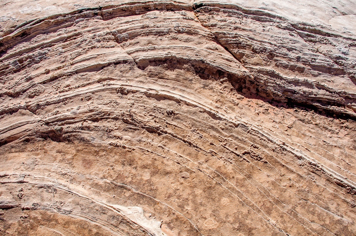 The Wave and White Pocket rock formations are comprised of sandstone, which can be very fragile. However, looking at the rock close up reveals detailed textures.