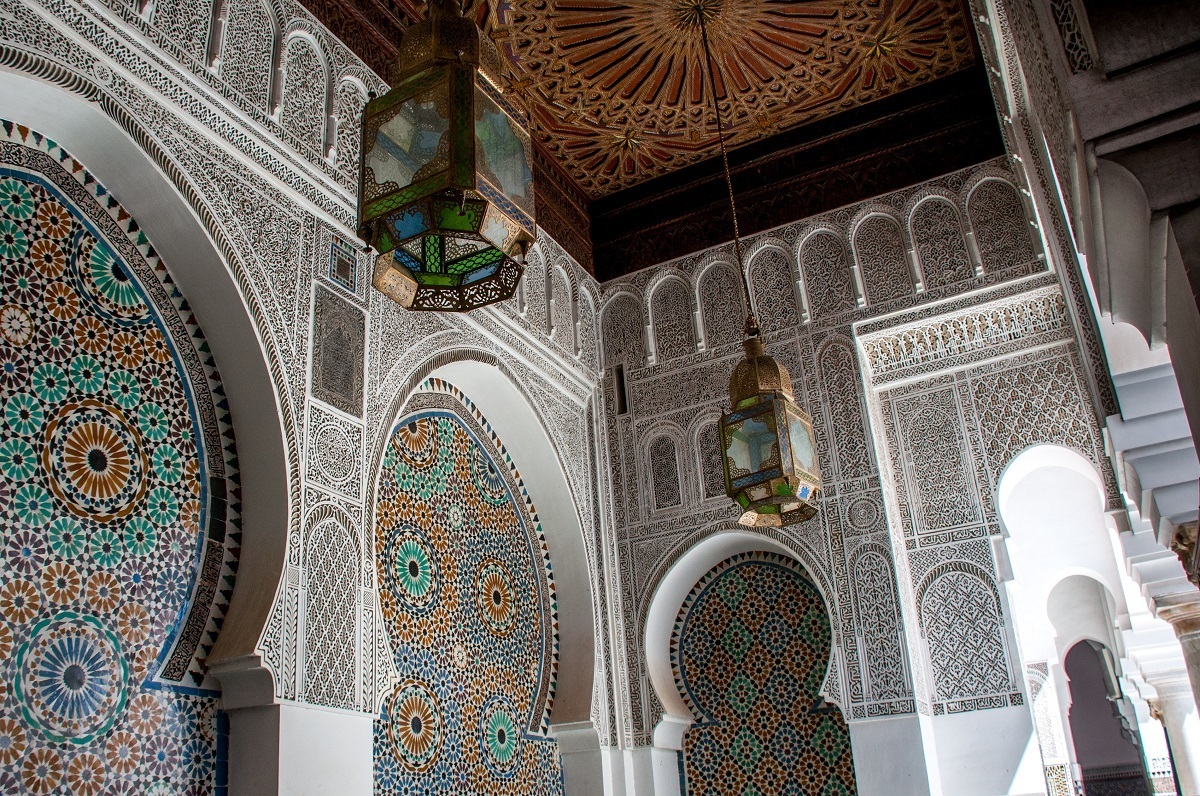 Tiled courtyard at the University of Al Quaraouiyine in Fez