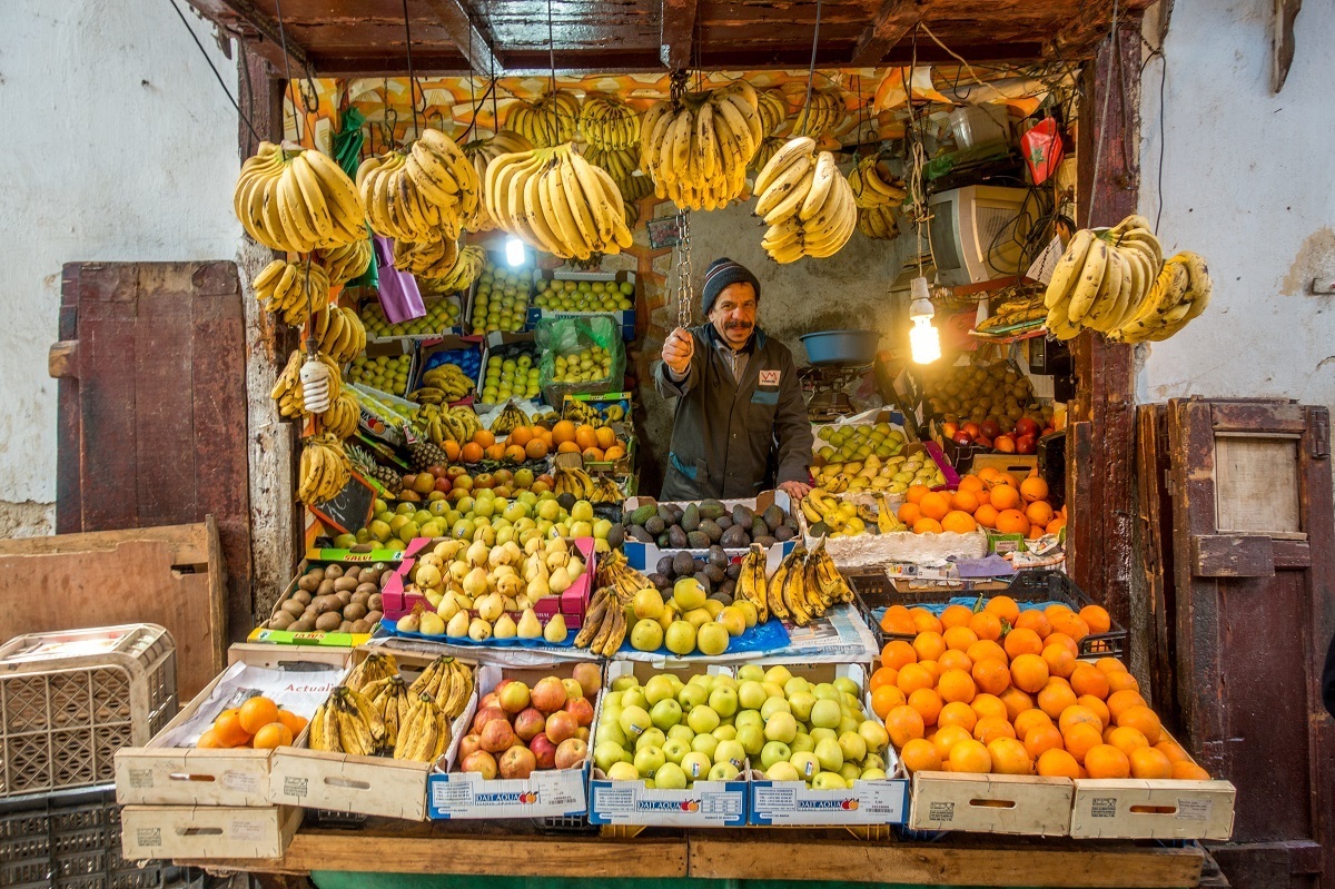 Fruit vendor in the medina of Fes Morocco