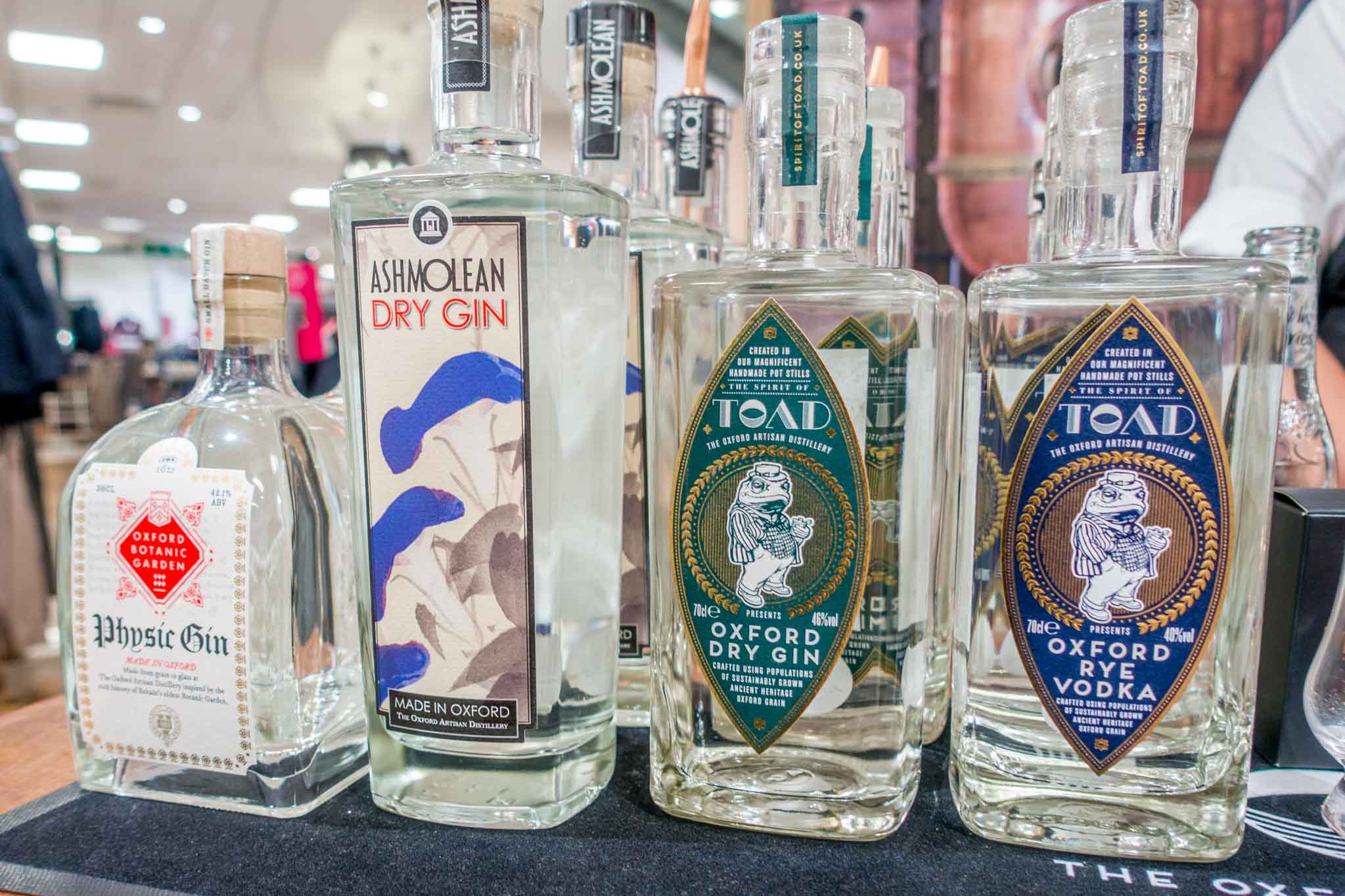 Bottles of craft spirits from The Oxford Artisan Distillery