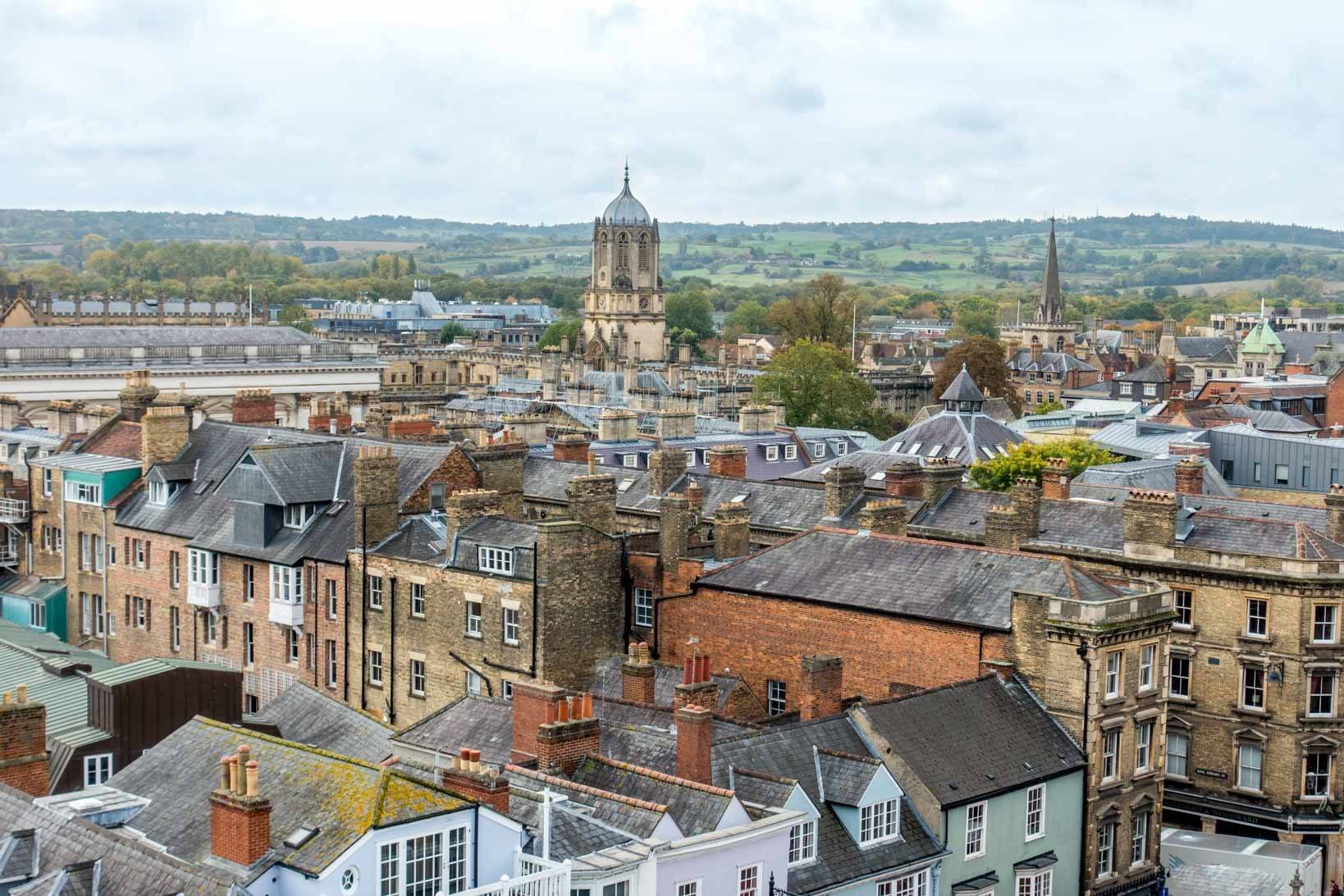 Oxford city skyline with roofs and Tom Tower