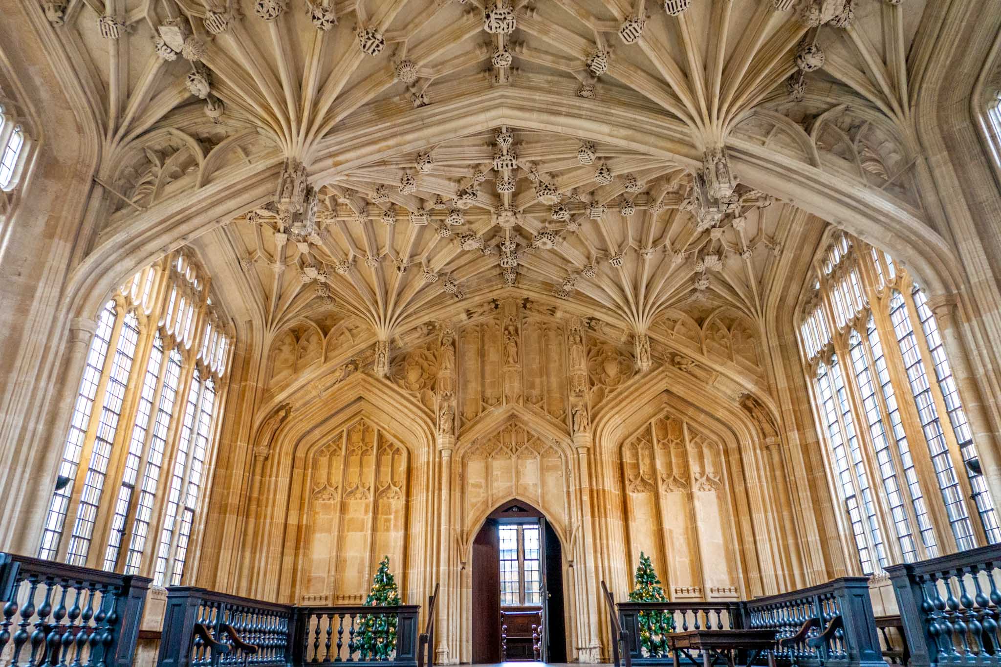 Ornate, vaulted ceilings of the 15th-century Divinity School room