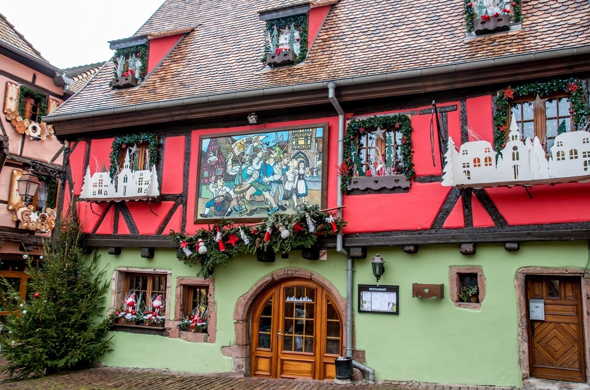 Building in Riquewihr, France, decked out for the Christmas season