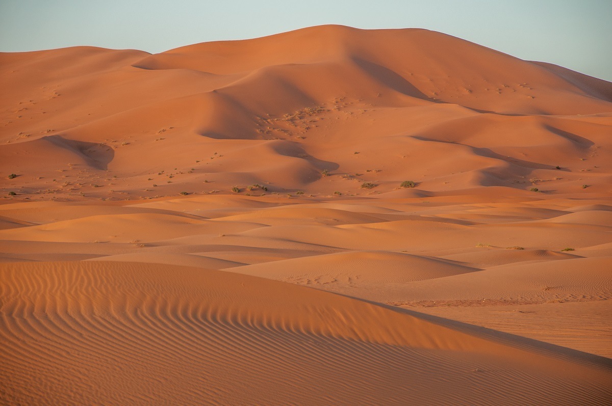 Sand dunes in the Sahara--visiting is an essential part of an Morocco itinerary