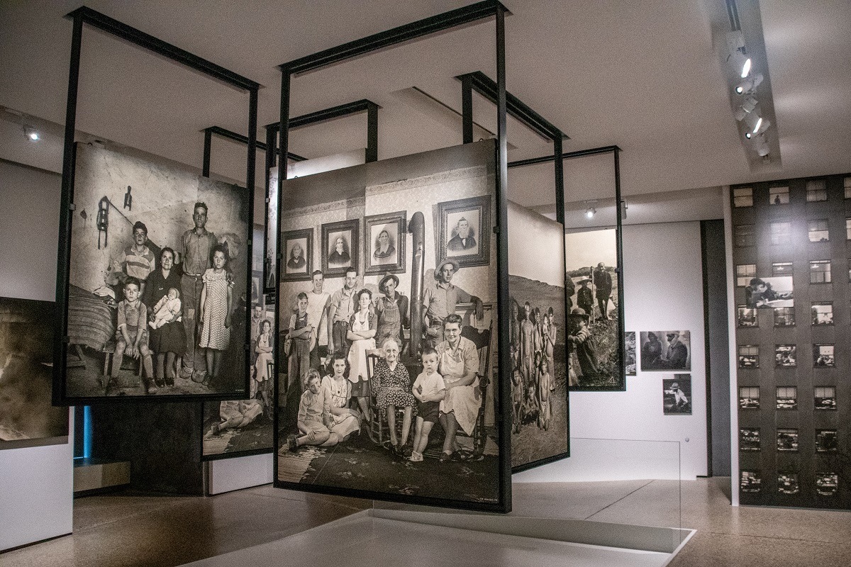 Photography exhibit showing people in different life situations