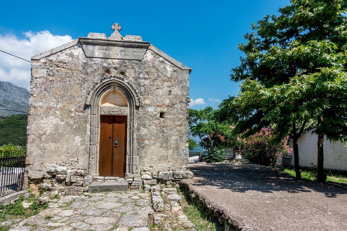 Small stone 14th-century chapel in the village of Thronos, Crete