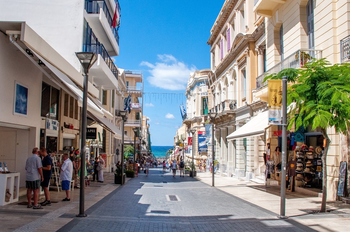 Street lined with shops in the capital, Heraklion