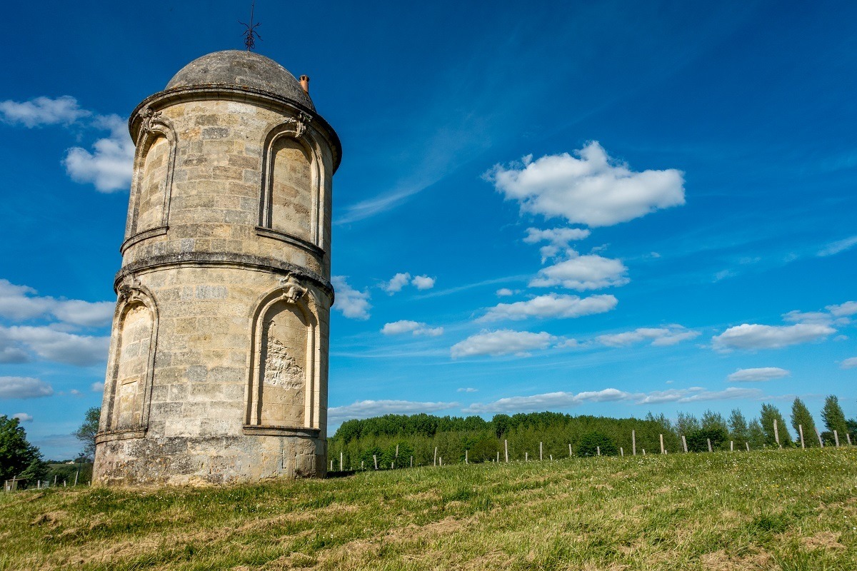 Stone tower in a vineyard at Chateau de Portets