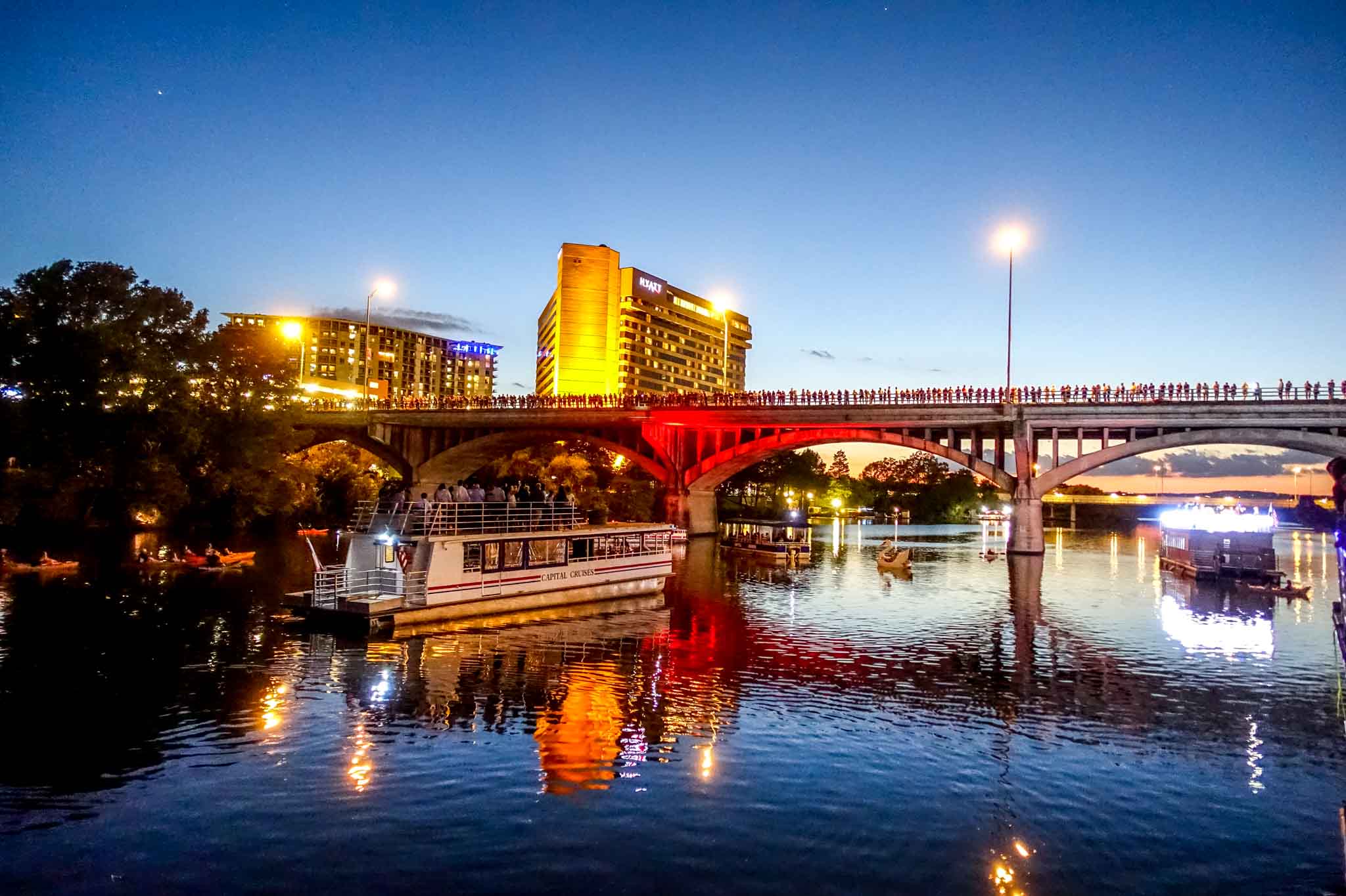 When visiting Austin Texas, you can see the city bat colony at night flying out from underneath the Congress Ave Bridge
