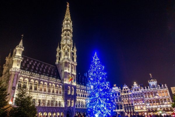 Experience the Joy of the Brussels Christmas Market The nightly light show in Grand Place is a highlight of the Brussels Christmas market in Belgium